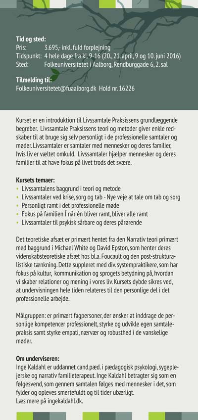 Livssamtale Praksis - Nyheder - Inge Kaldahl